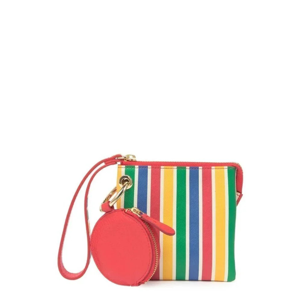 14TH & UNION Daisy Duo Rainbow Stripe Wristlet & Coin Pouch Leather NWT
